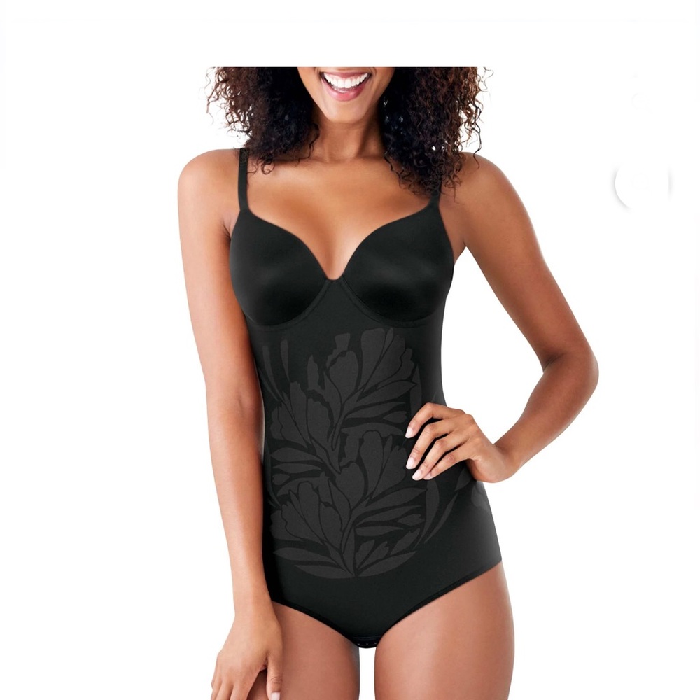 Maidenform Black floral FitSense Extra Firm shapewear Bodysuit size Small‎ new